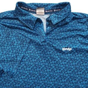 Barco Uniforms Wendys Polo Shirt Womens Large Blue All Over Print Short Sleeve